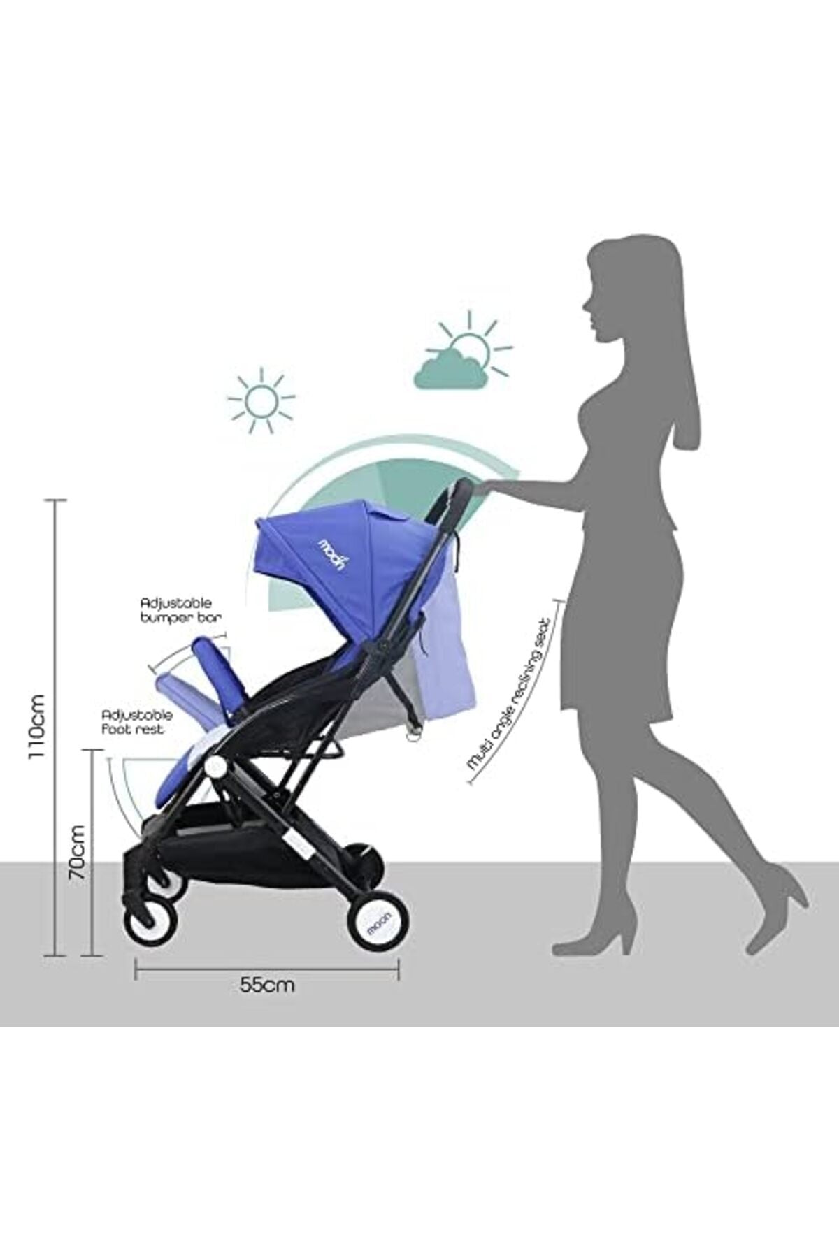 MOON Travel-Lite  - Cabin Stroller,Royal blue