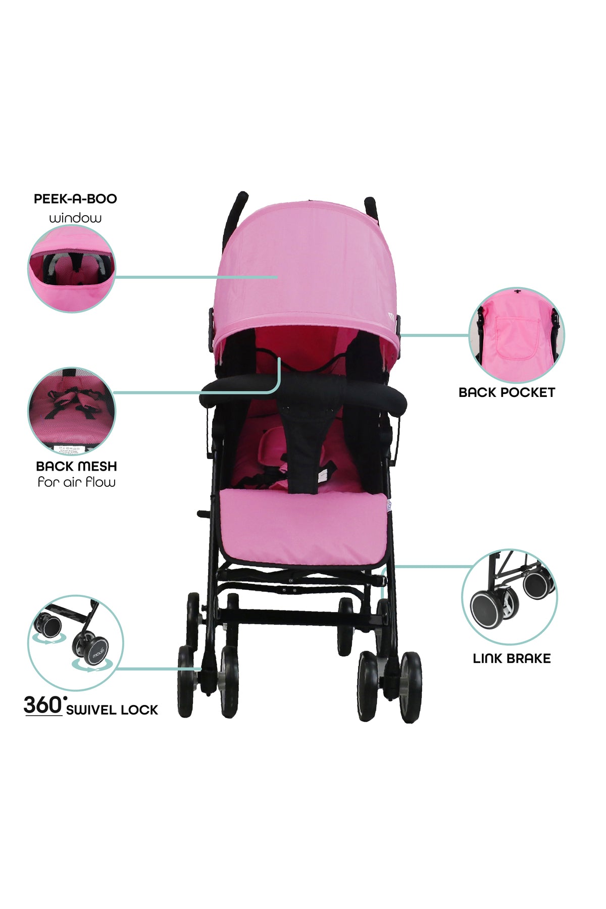 MOON Neo Plus Light Weight Travel Stroller,Pink