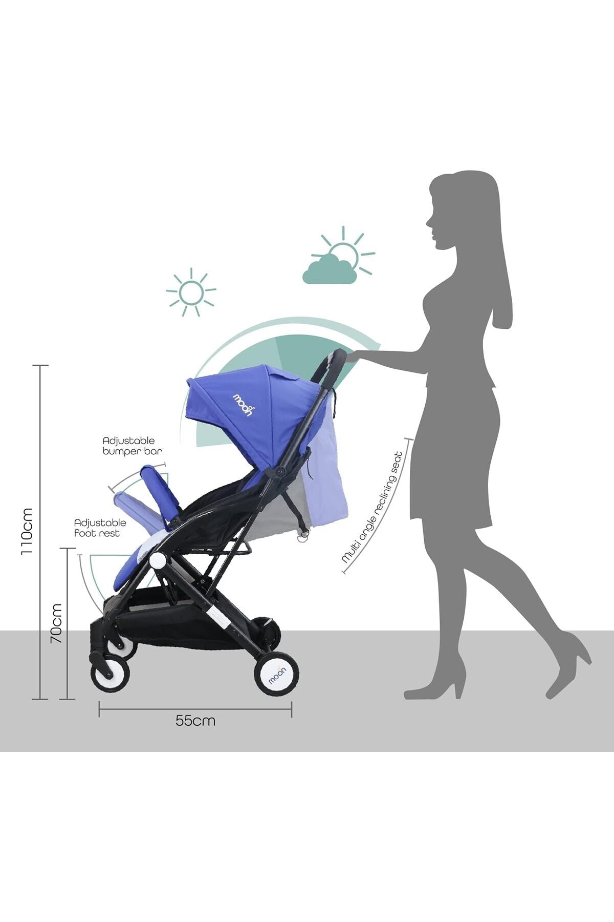 MOON Travel-Lite  - Cabin Stroller,Royal blue