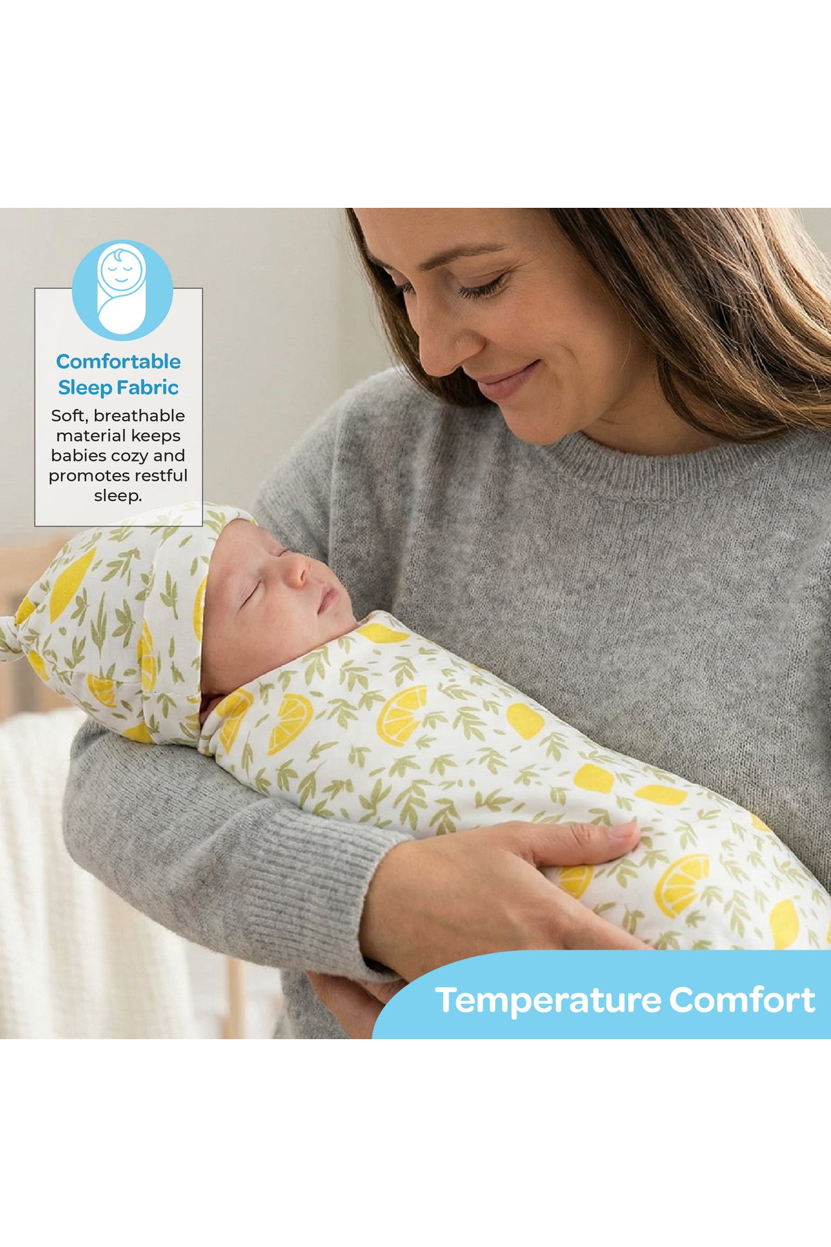MOON Organic Cocoon and Beanie set (0 Months +)- Lemon  Print