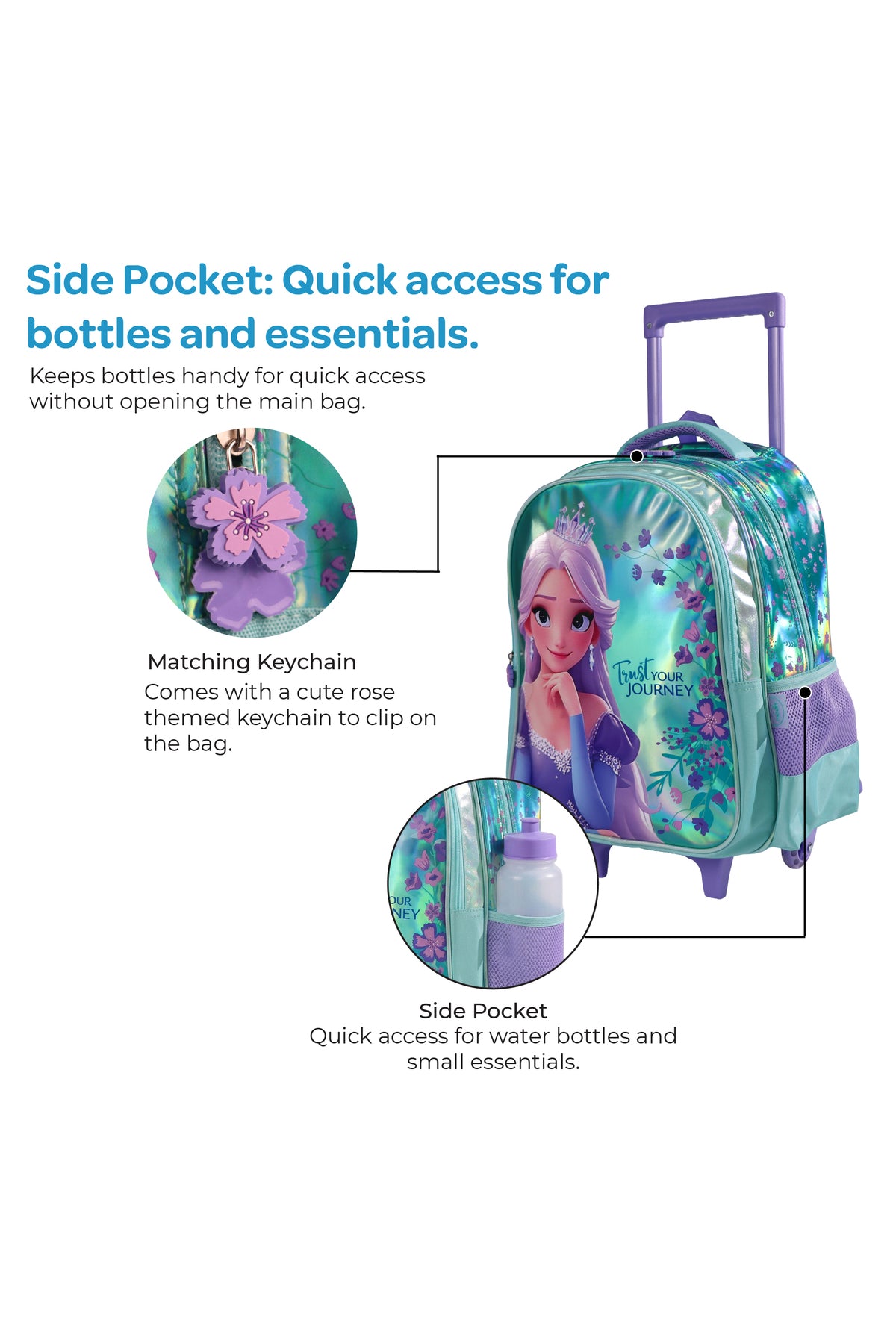 MOON  Elsa 3 in 1 Trolley Set  - (16-Inch) Premium Kids School Bag with Lunch Bag & Pencil Case