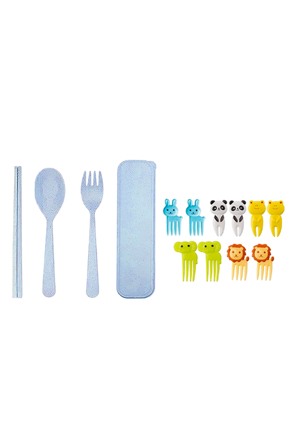 Star Babies combo -   Fruit picks (10 pcs) with organic cuttlery set Blue