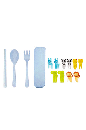 Star Babies combo -   Fruit picks (10 pcs) with organic cuttlery set Blue