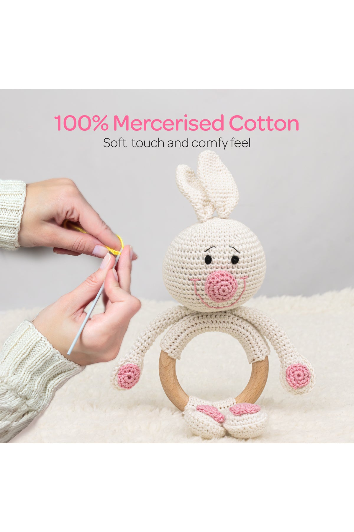 MOON Handcrafted Crochet  Toy with Cuddle Ring -Bunny