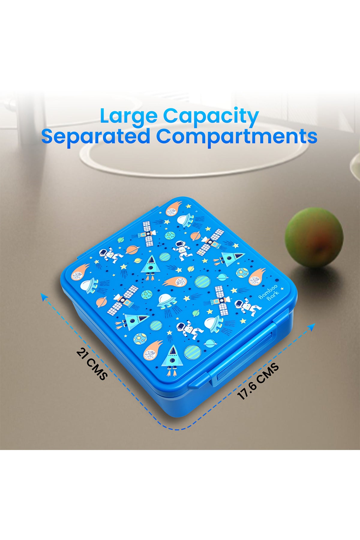 Bamboo Bark childrens kids large school lunch box, bento, snack box with compartments for kids, food jar included