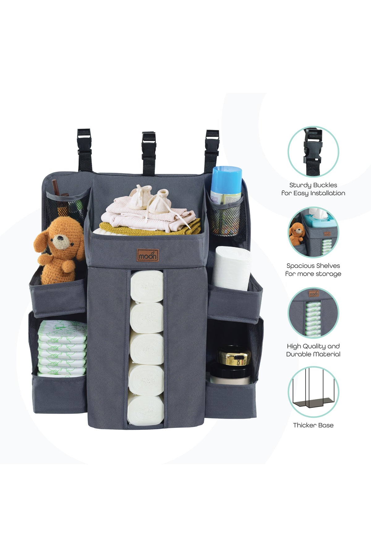 MOON Baby Crib Orgnizer- Dark Grey