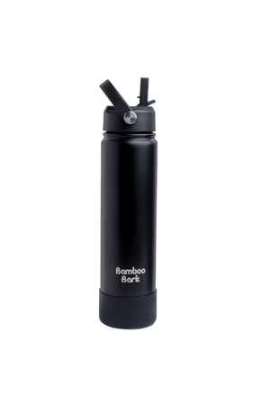 Bamboo Bark 750 ML Insulated Water Bottle with Sipper Lid – Stainless Steel Double Wall Vacuum Flask for Hot & Cold Water Leak-Proof, Reusable Sports Thermos Bottle - (Black)