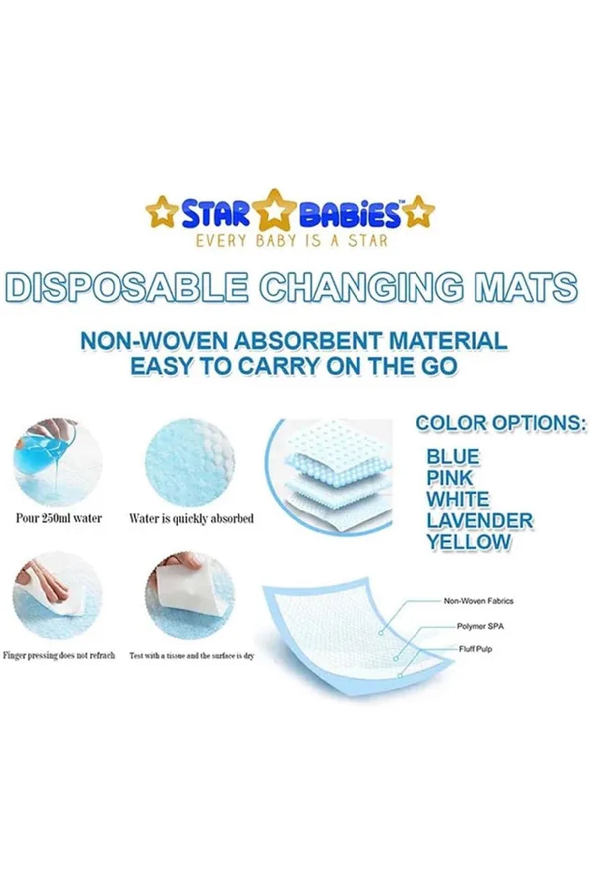Star Babies - Disposable Changing Mats White 200Pcs with 5Pc Kids Reusable Mask