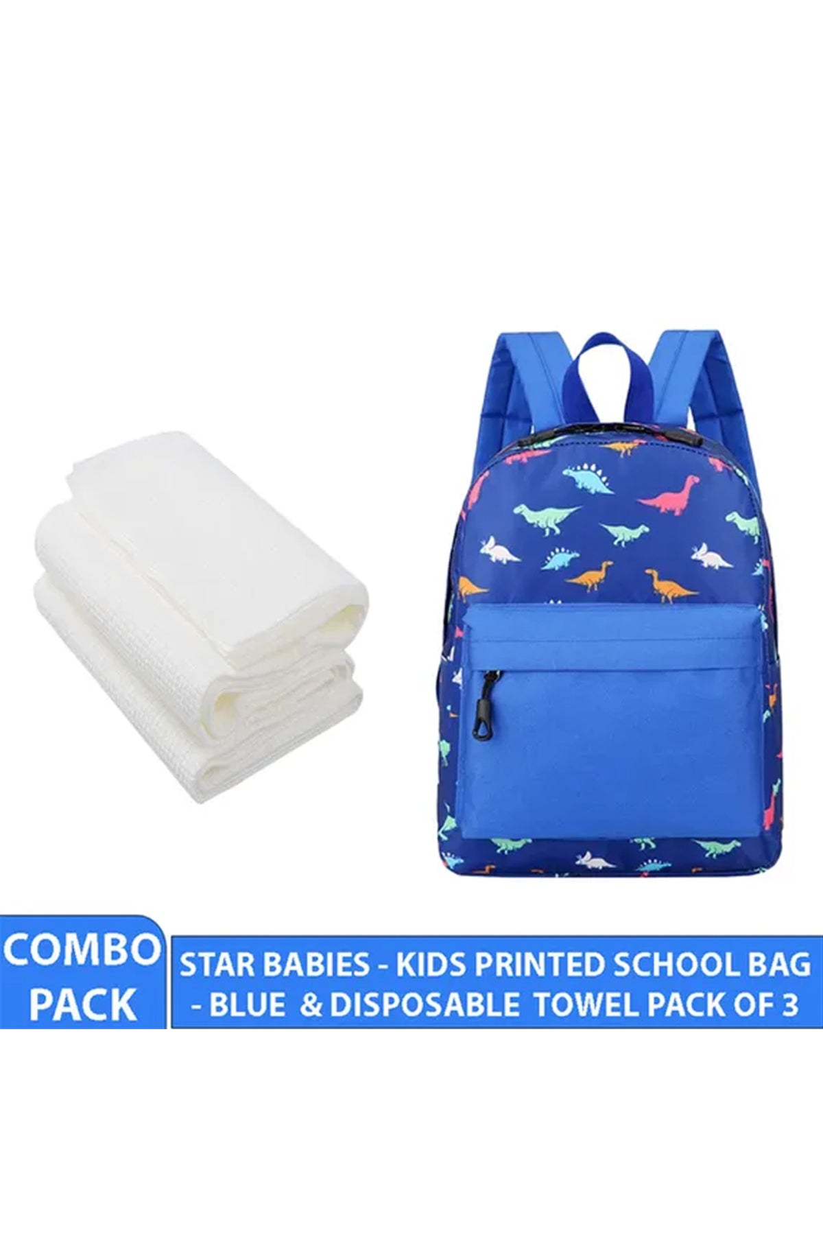 Star Babies - Kids School Bag - 10.24-Inch with Disposable Towel - 3pcs - Blue