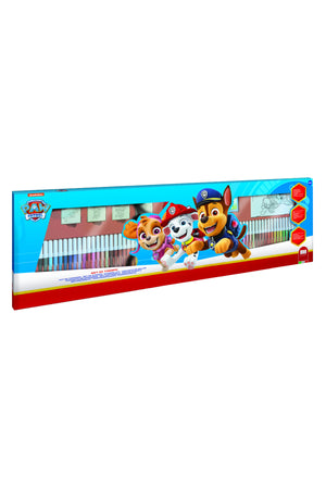 Paw Patrol Mega Art Set for Kids | 60 Felt Tip Pens, 10 Pencil Crayons, 10 Wax Crayons, 6 Stamps, Ink Pad, Coloring Book, Notebook & 30 Stickers | Creative Drawing & Coloring Kit