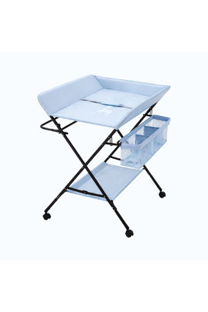 Portable Baby Changing Table with Storage Organizer & Wheels – Light Blue