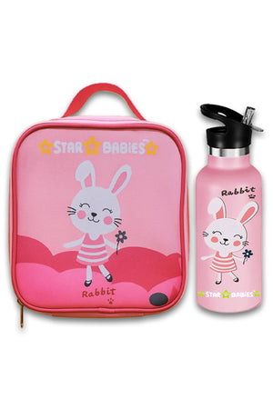 Star Babies Cute Rabbit Themed Bento Lunch Bag , Toddler-Friendly, 3 Years+, Easy to clean -with 500ml Stainless Steel Water bottle
