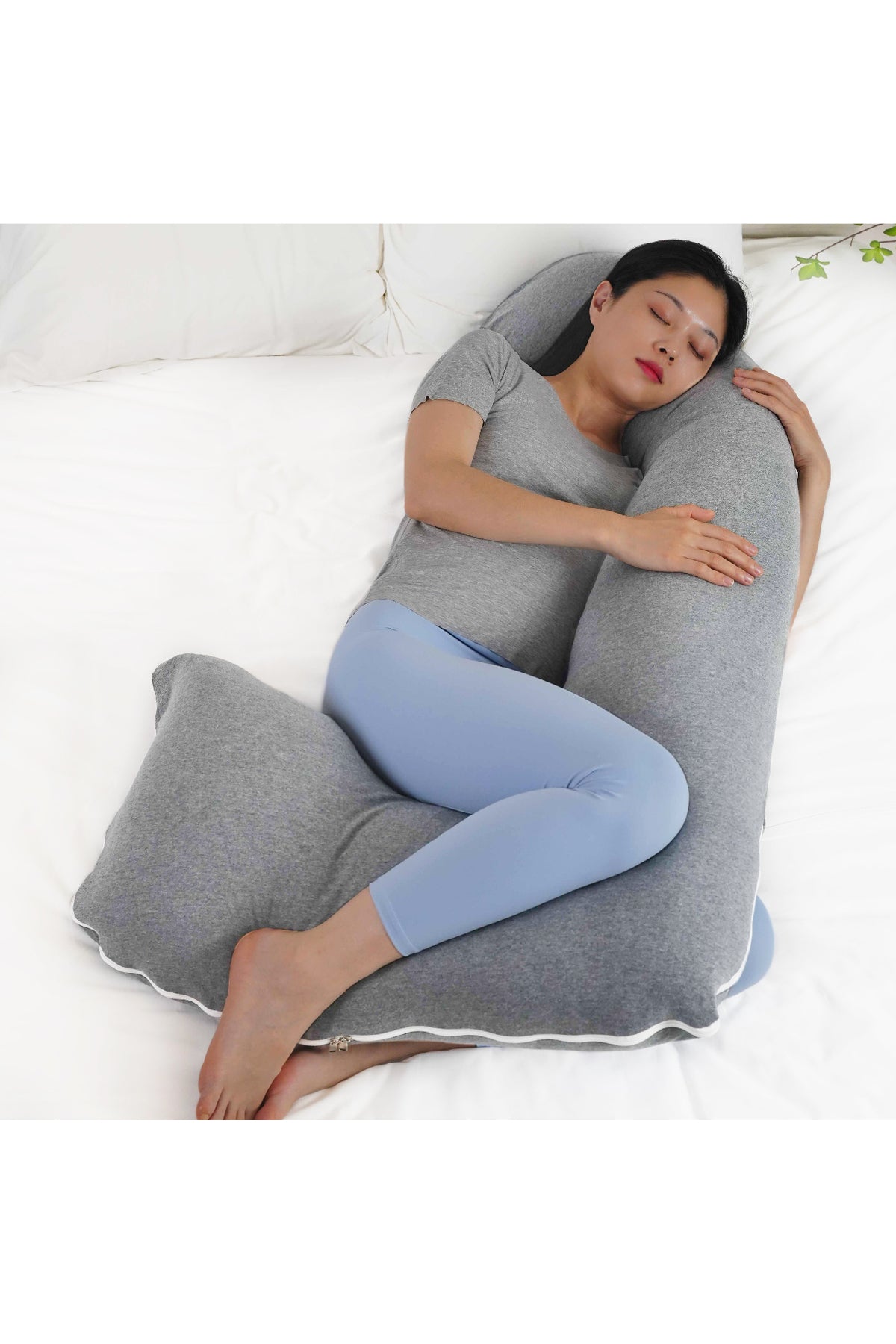 MOON Organic J Shaped Maternity Pillow-Light Grey