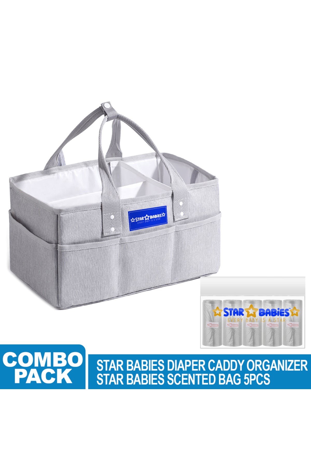 Star Babies - Caddy Diaper Bag Organizer with Scented Bag 5pcs - Grey/White