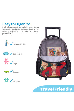 MOON Licensed One Piece 3 in 1 Kids Trolley Set   - (16-Inch) Premium Kids School Bag with Lunch Bag & Pencil Case- Black