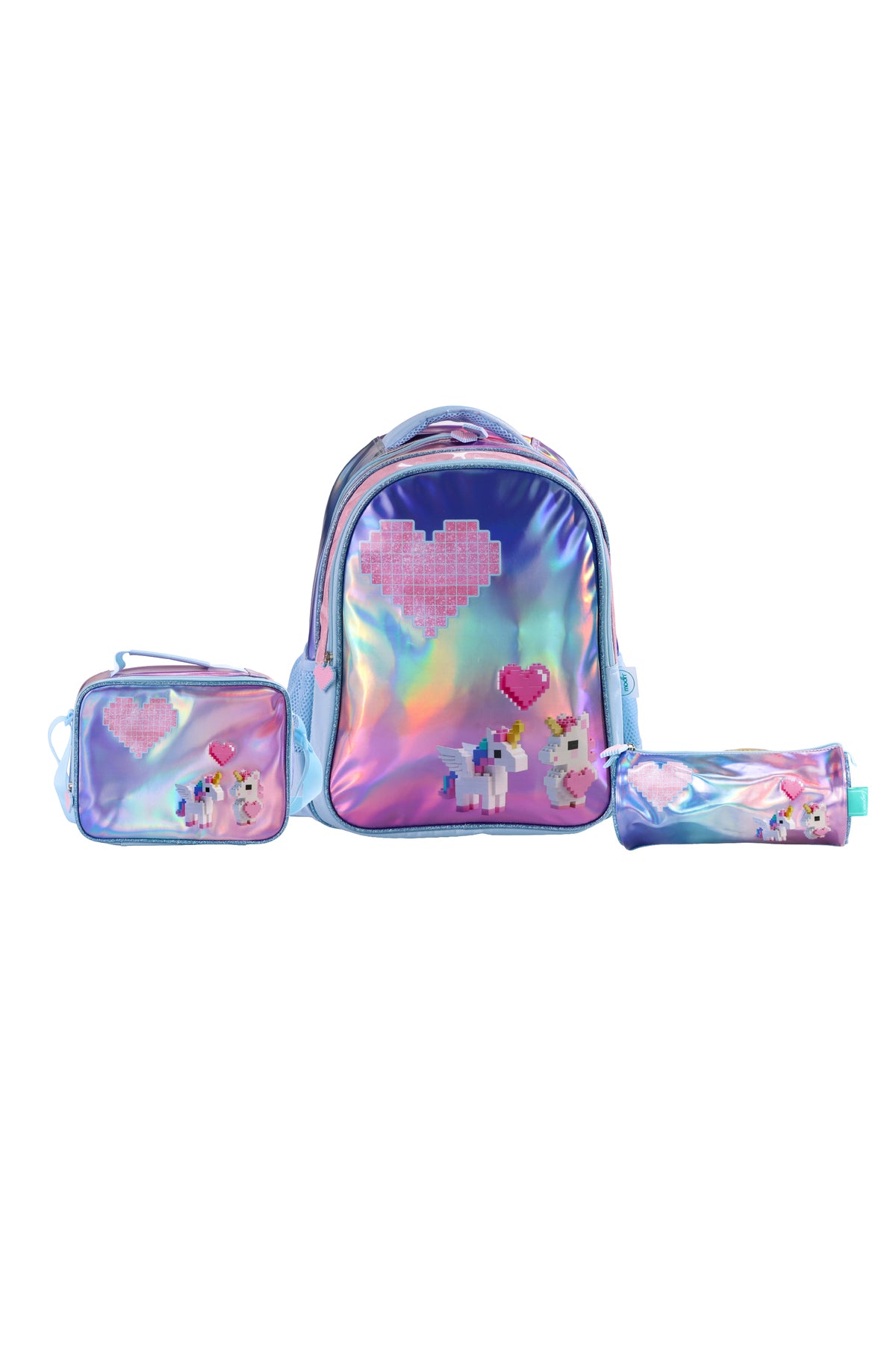 MOON Unicorn Backpack Set for Girls 3 in 1 – 16 Inch Premium Kids School Bag with Lunch Bag & Pencil Case-Pink &Blue