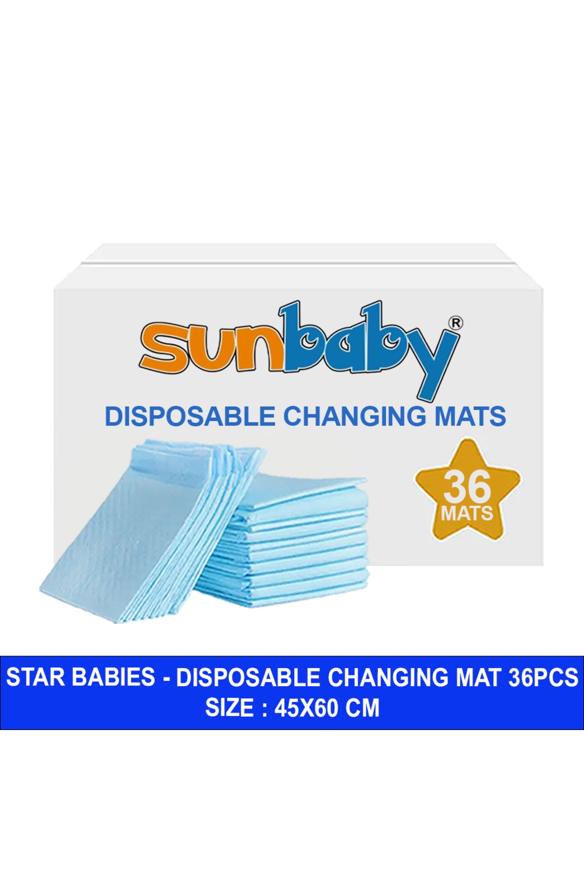 SunBaby Disposable Changing Mats, Pack of 36 - Blue