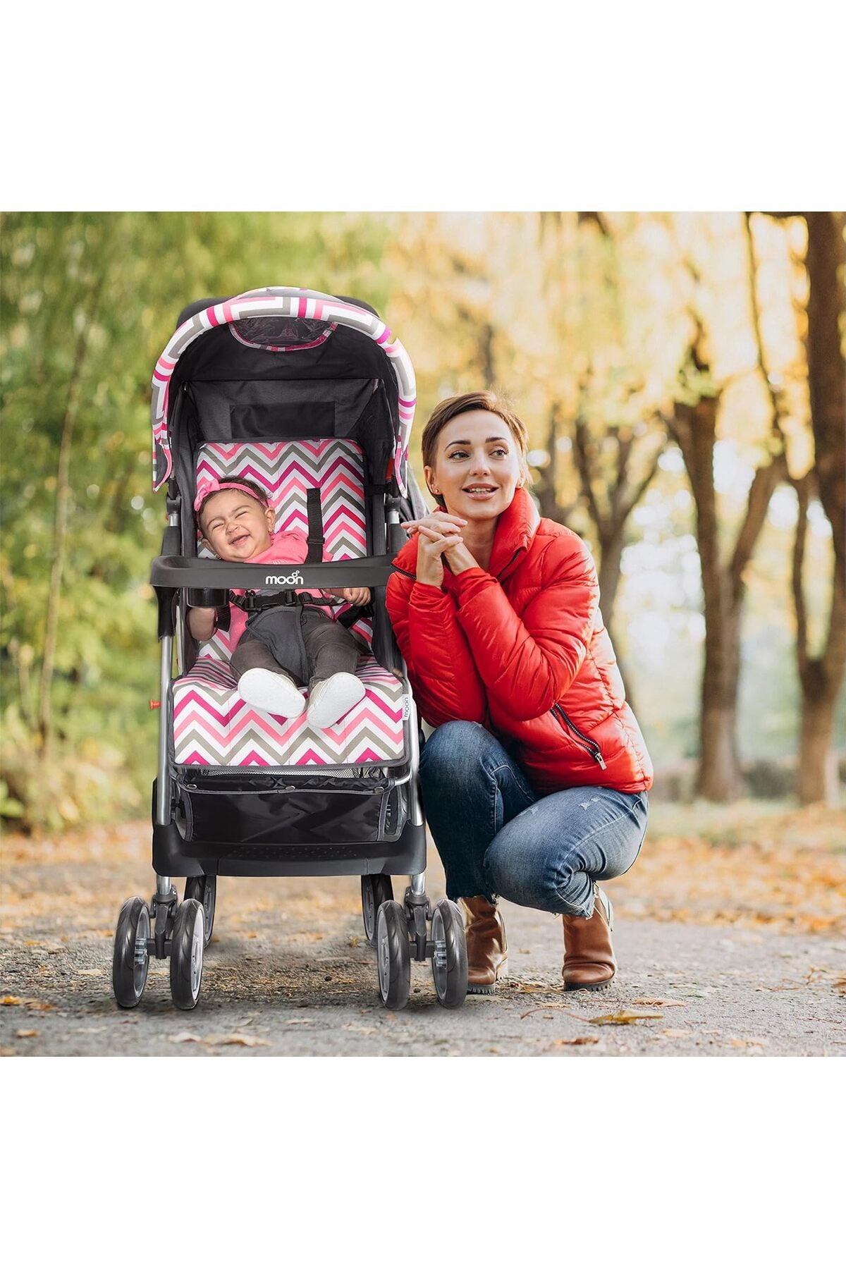 MOON Trek - One Fold Stroller - Pink Stripes