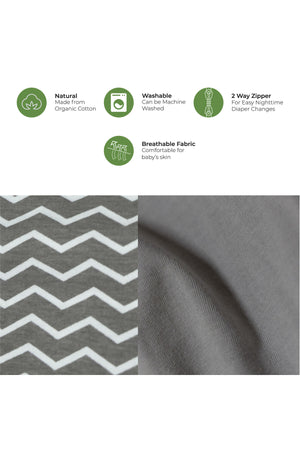 MOON Sleep Gowns- Pack of 2, full sleeves with foldover Cuffs with elastic bottom hem -Grey and Stripes Print"