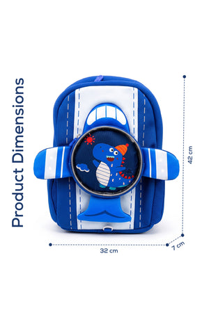 Cocobee – Aeroplane Style Dinosaur Printed Backpack For Boys – Blue