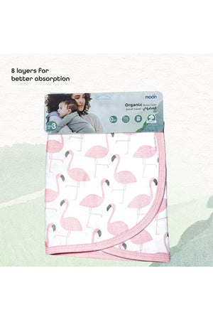 MOON Organic Burpy Cloth. (8 Layer)-Flamingo, Feather & pink