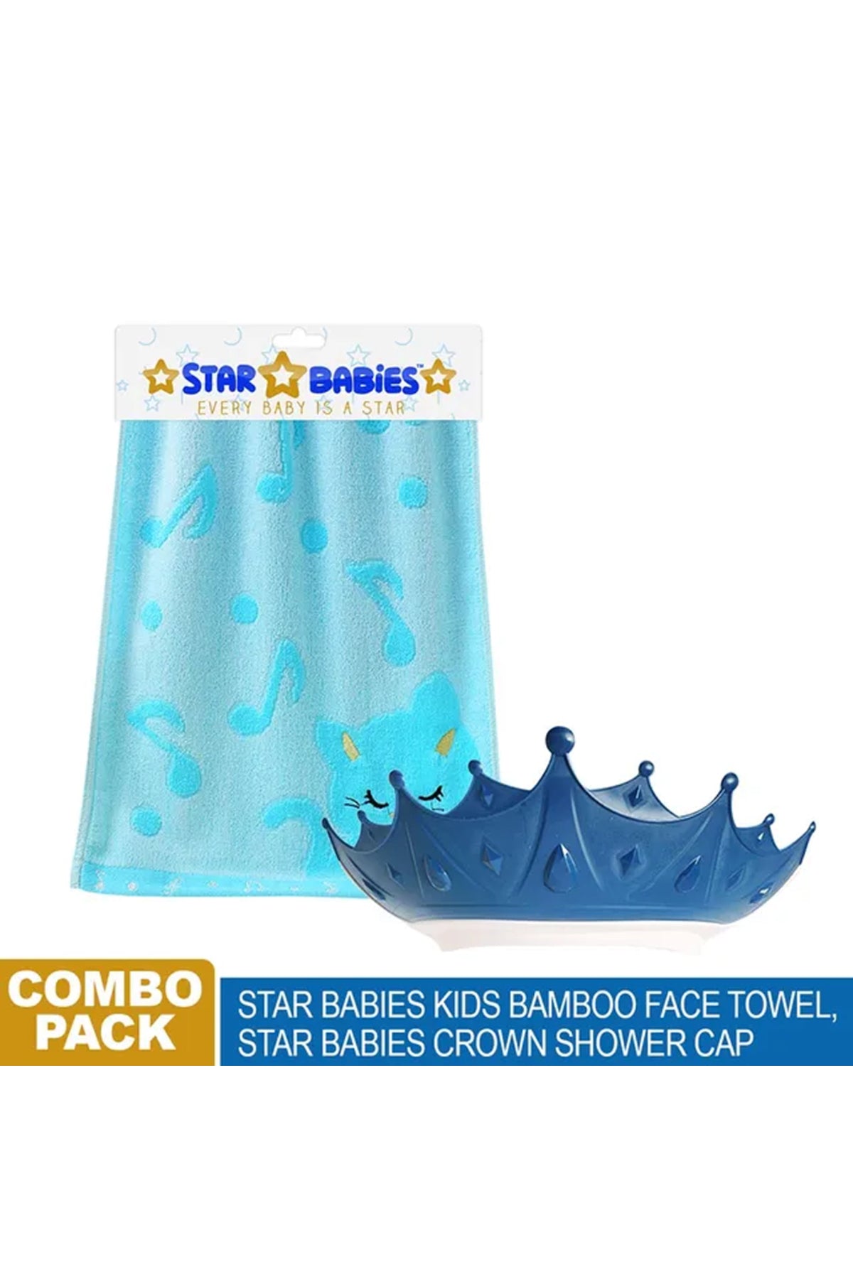 Star Babies - Combo - Crown Shower Cap + Bamboo Face Towel