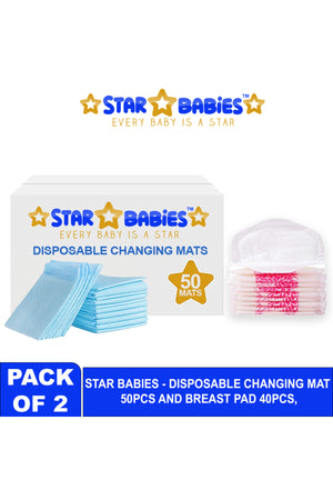 Star Babies - Disposable Changing Pads With Disposable Breast Pad 90Pc Set - Blue