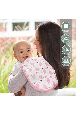 MOON Organic Burpy Cloth. (8 Layer)-Flamingo, Feather & pink