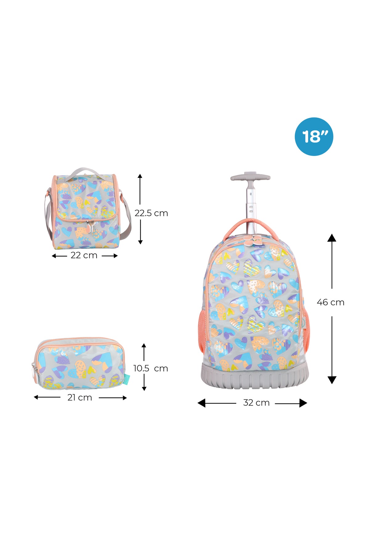 MOON  3 in 1 Kids Trolley Set   - (18-Inch) Premium Kids School Bag with Lunch Bag & Pencil Case-Pink