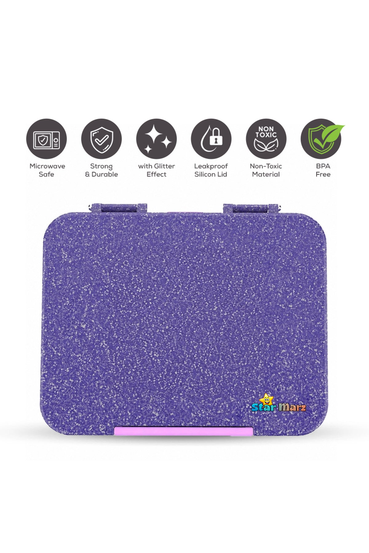 StarMarz Bento Glitter Lunch Box – Unicorn Theme – 4–6 Compartments, 1195Ml, Sandwich Cutters, Fruit Pickers & Detachable Tray – Multicolor