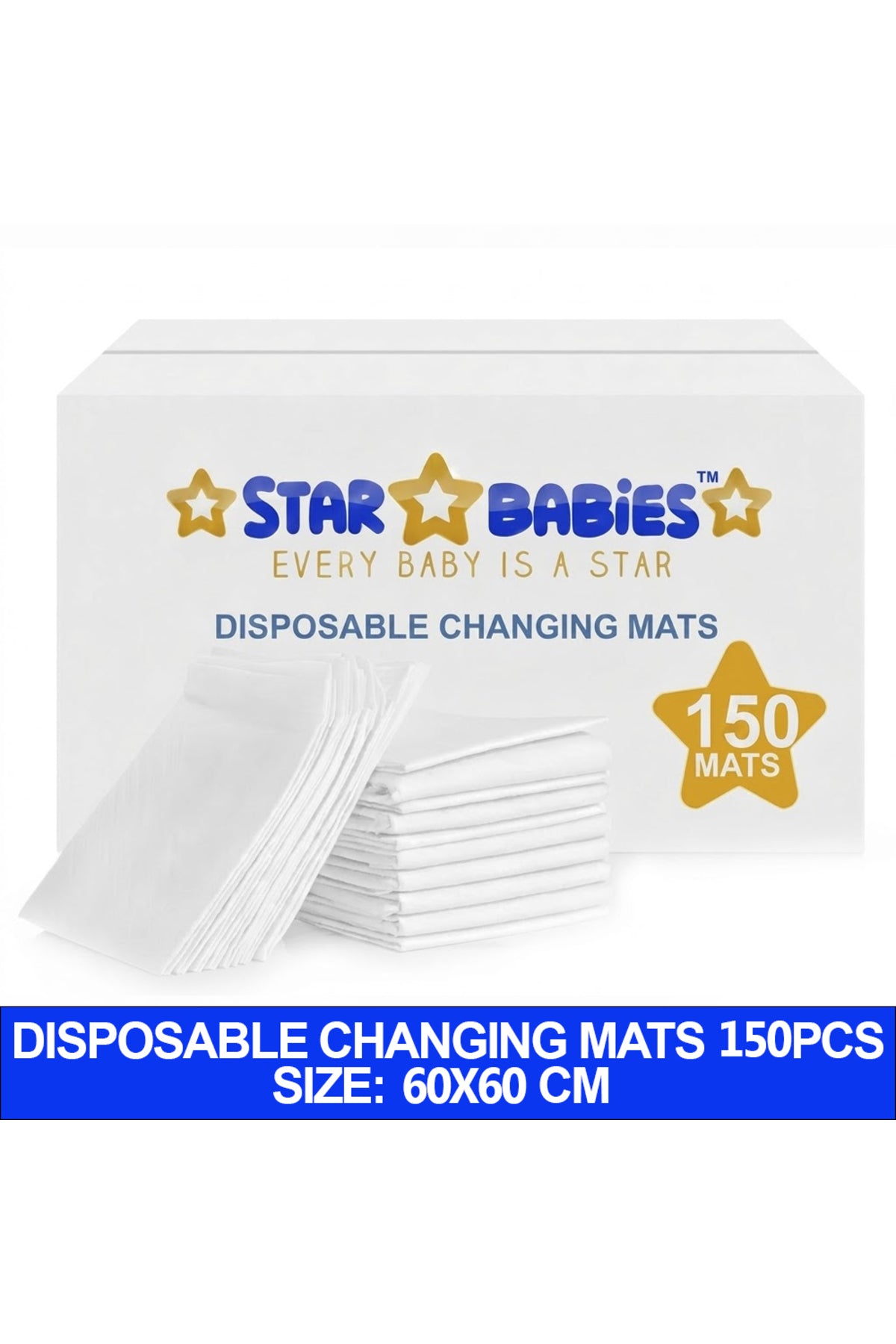 Star Babies  Disposable Changing Mats  60x60cm- Pack of 150 -White