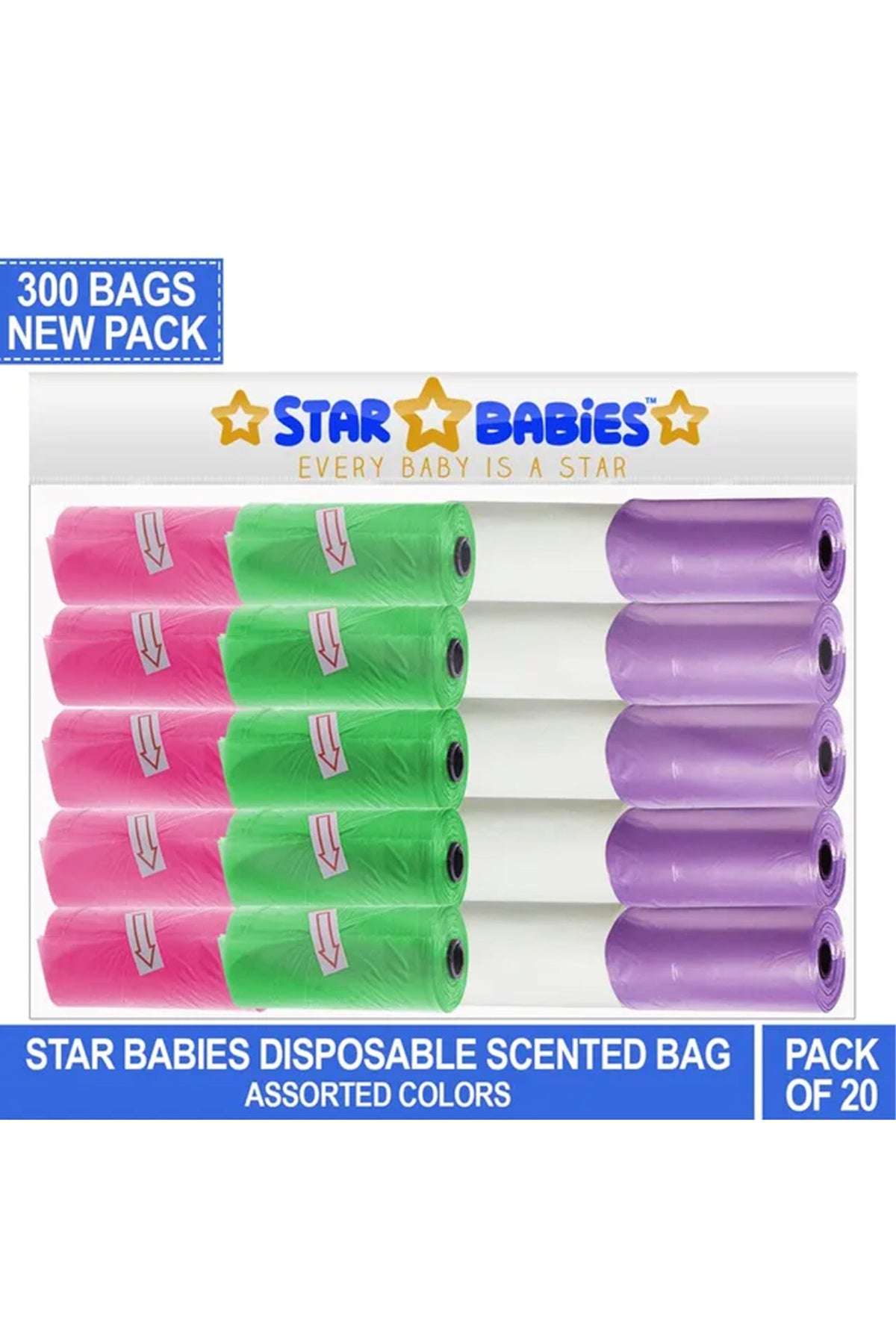 Star Babies - Scented Nappy Bag Pack of 20/300 Bags- Assorted