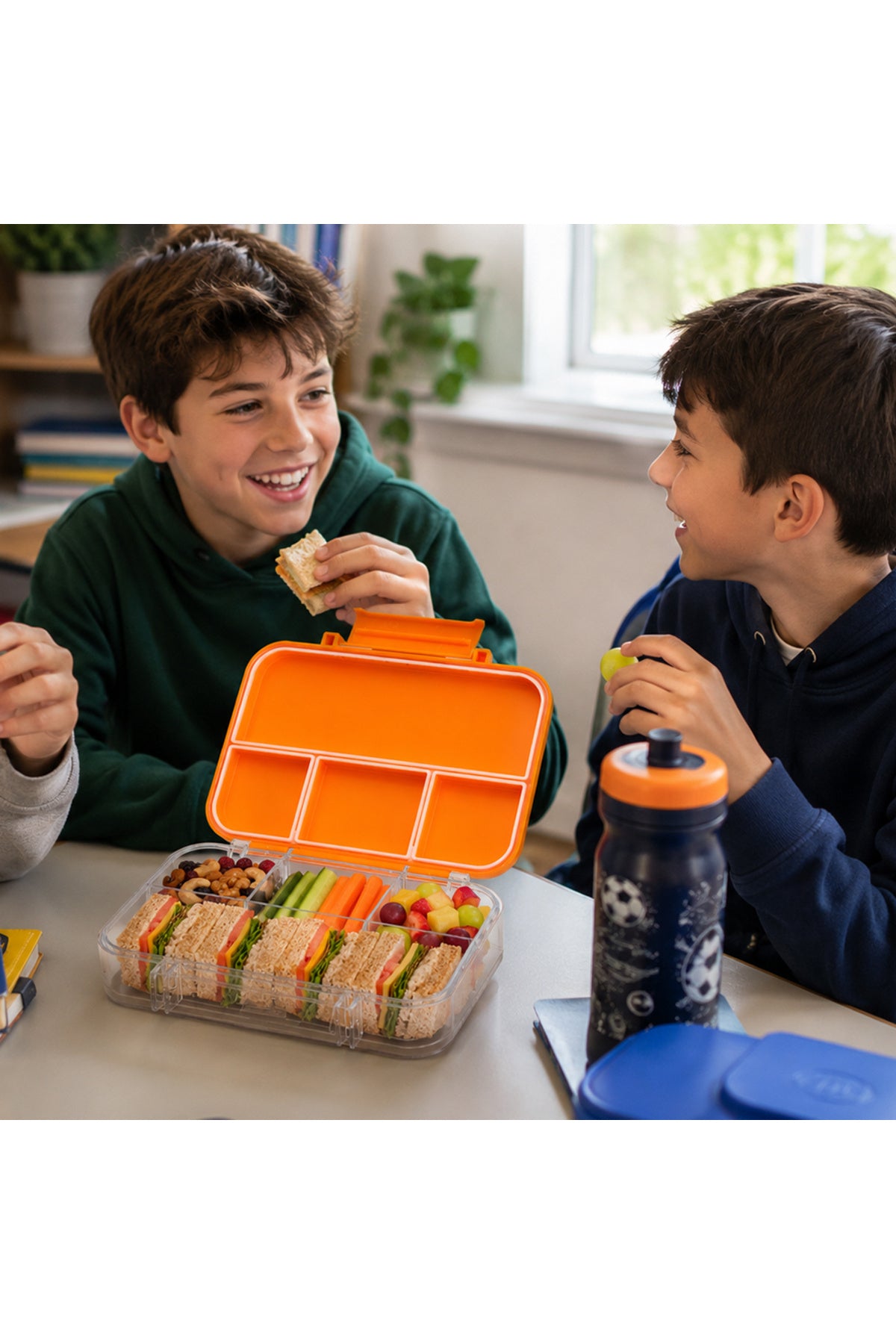 Cocobee Tritan Bento Lunch Box – 4 Compartments, Leakproof, BPA-Free, 585ml – Orange (3 Years+) + Marvel Spider-Man Tornado Flying Saucer Toy