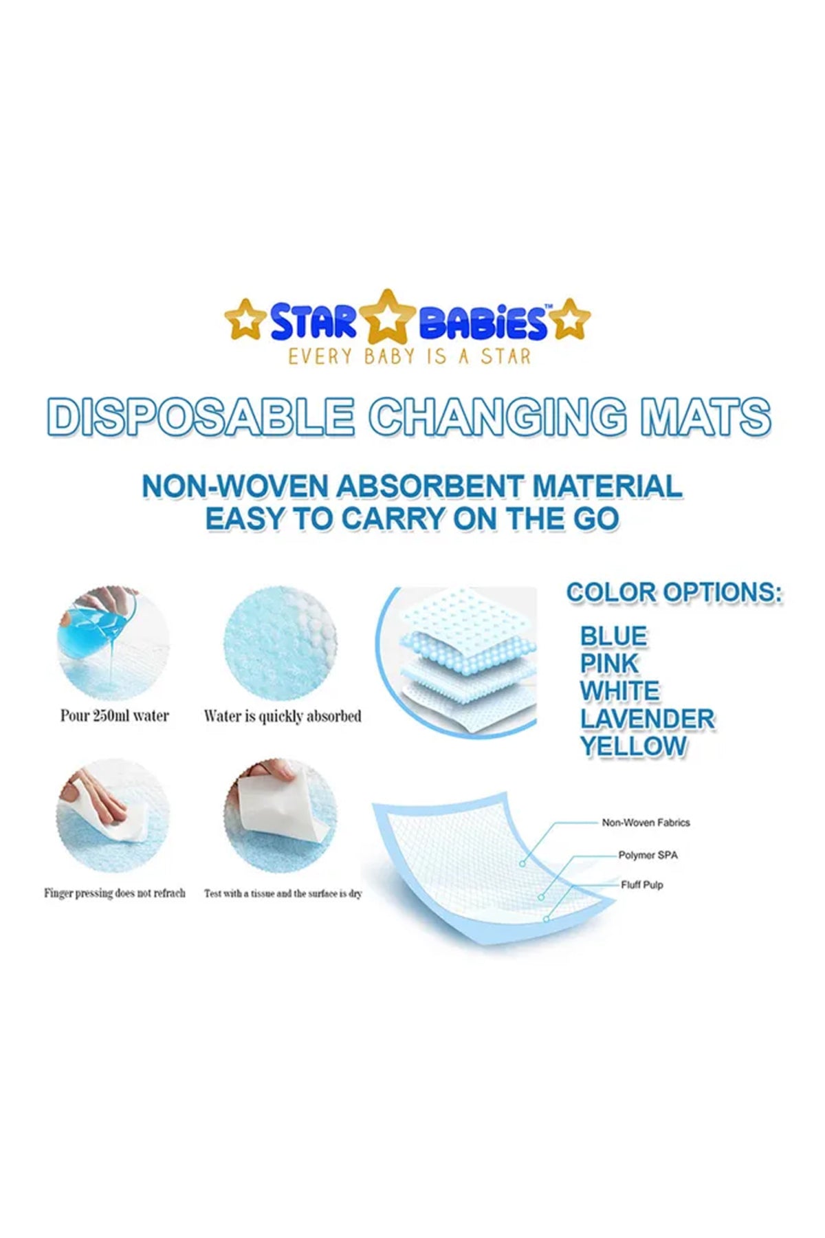 Star Babies - Disposable Changing Mat 200pcs & Disposable Bibs 10pcs