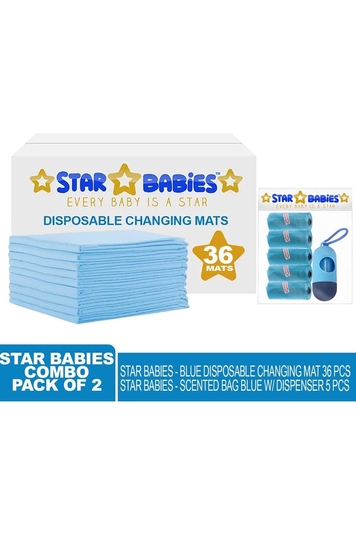 Star Babies Disposable Changing Mat + Scented Bag - Blue