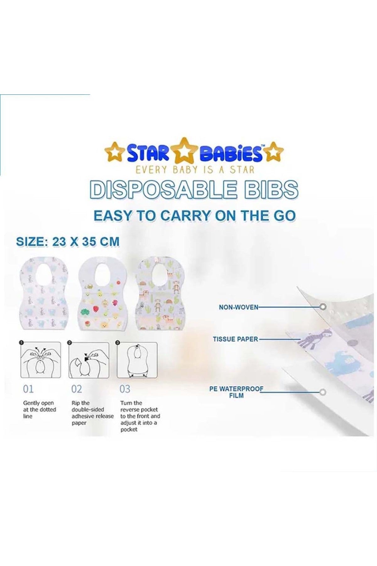 Star Babies - White Microfiber Hooded Towel w/ Disposable Bibs 10pcs - Animal Print