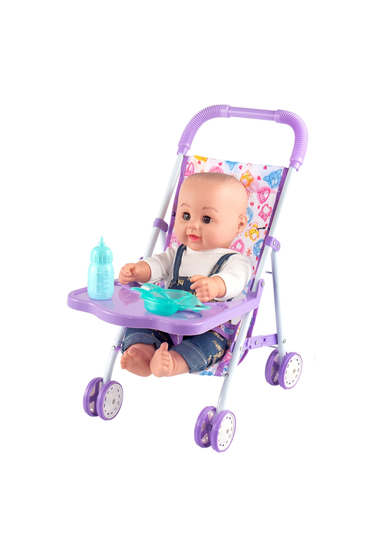 Kikibebe 18-Inch Fat Boy Doll With Stroller, Bottle & Dinner Plate – Boys – Multicolor