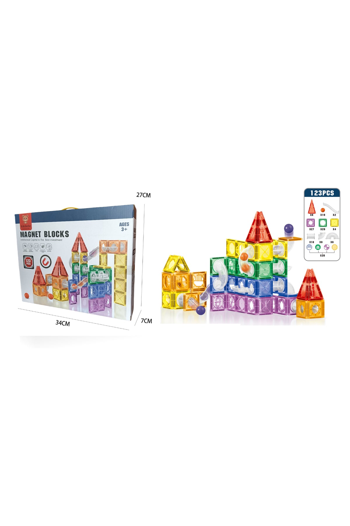 Kikibebe Colored Window Magnet Blocks – 123 Pieces – Multicolor