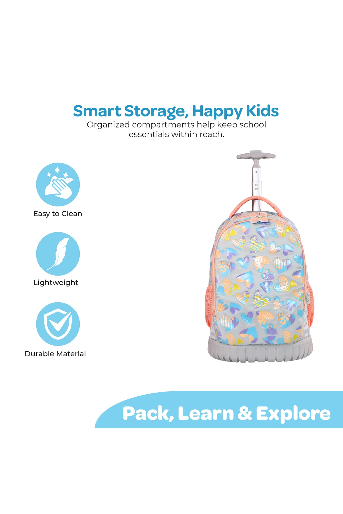 MOON  3 in 1 Kids Trolley Set   - (18-Inch) Premium Kids School Bag with Lunch Bag & Pencil Case-Pink