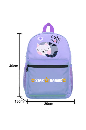 Star Babies Cute Cat theme Black 16-Inch Children's Backpack Adjustable Shoulder Strap- Purple With food jar, Pink 500ml
