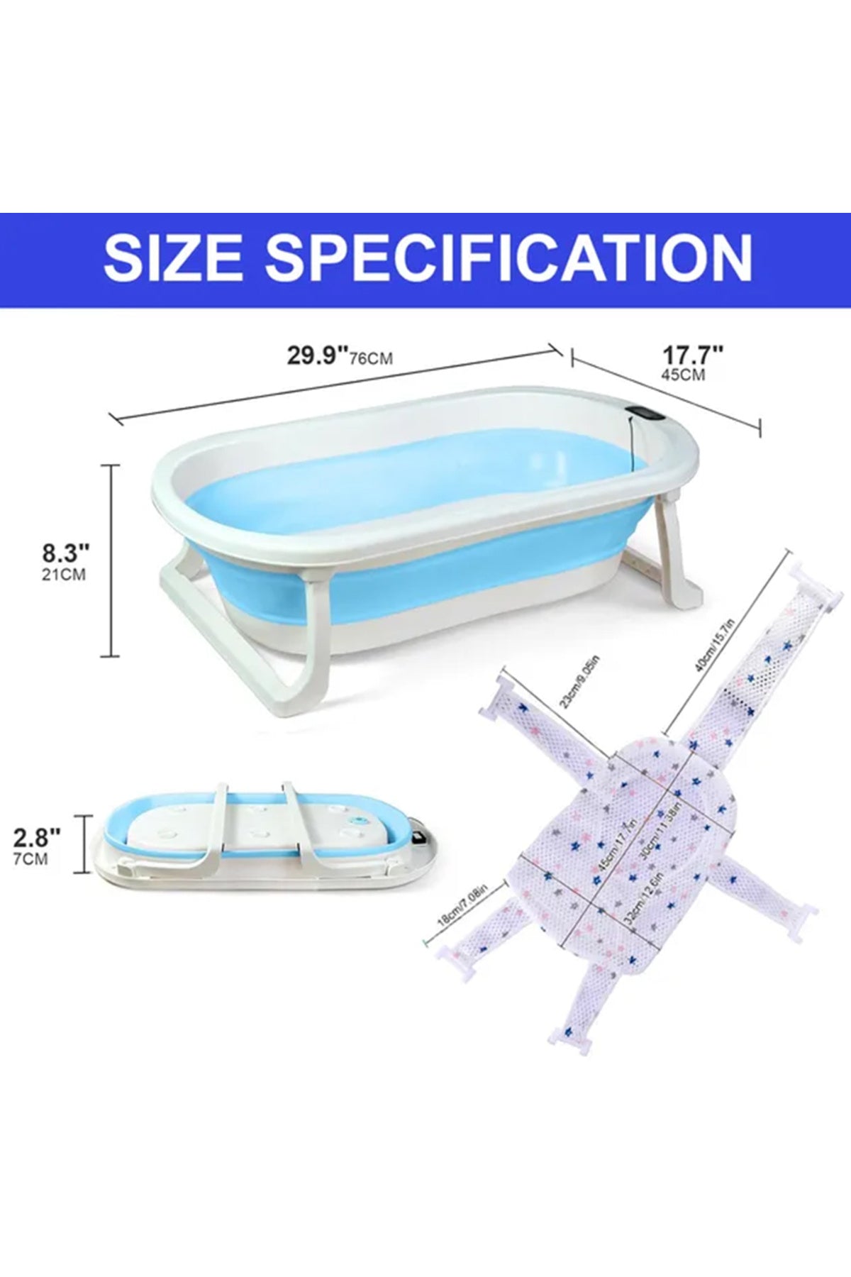 Star Babies - Baby Foldable Bathtub With Thermometer & Bath Seat Support Net, Set - Pink - Pack of 2