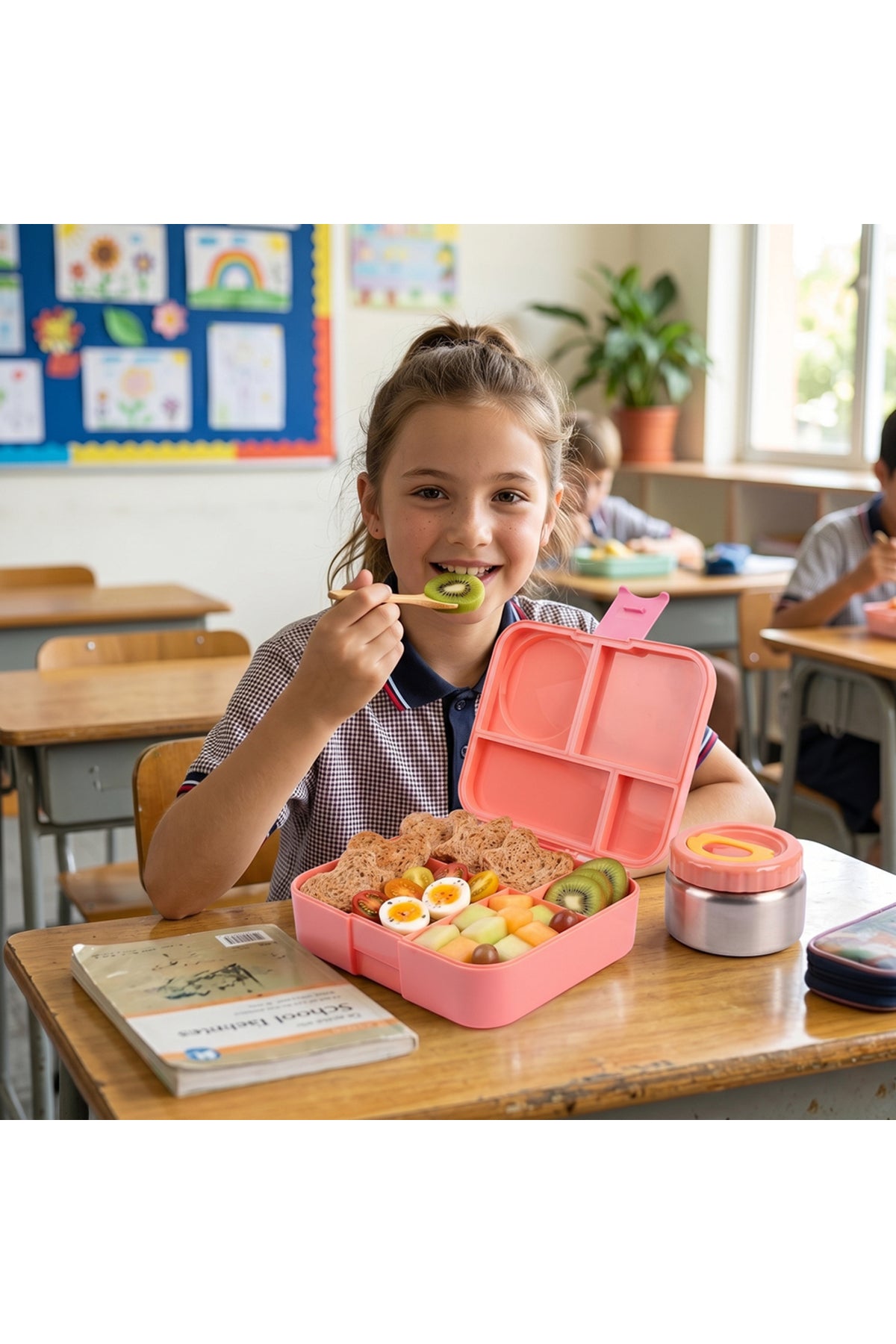 Cocobee Whale Bento Lunch Box With Food Jar – 4 Compartments, Bpa-Free, Leakproof & Odour-Free, 1.67L, 22X18X6.5Cm – Pink (3 Years+)