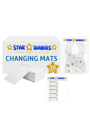 Star Babies - Changing Mats 30pcs, Bibs 30pcs and Scented Bag 5pcs - White