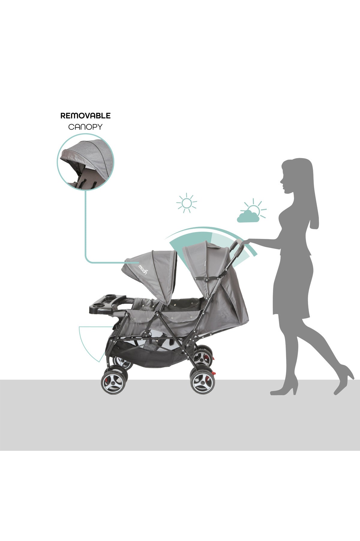 MOON Magnum Twin Stroller,Light grey