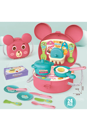 Kikibebe Kitchen Backpack Set – 24 Pieces, High-Quality Polypropylene Material – Pink