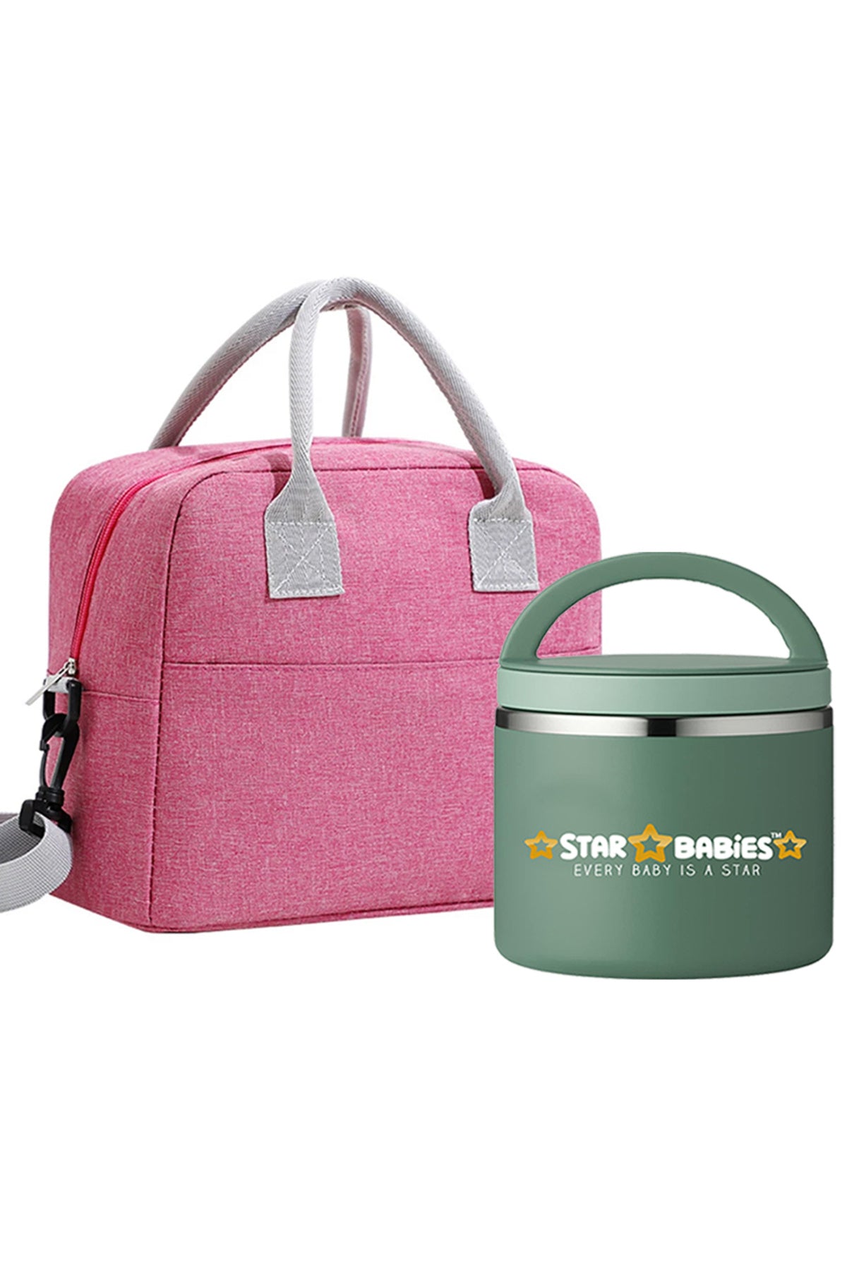 Star Babies Insulated Lunch Bag with Stainless Steel Food Jar- Pink