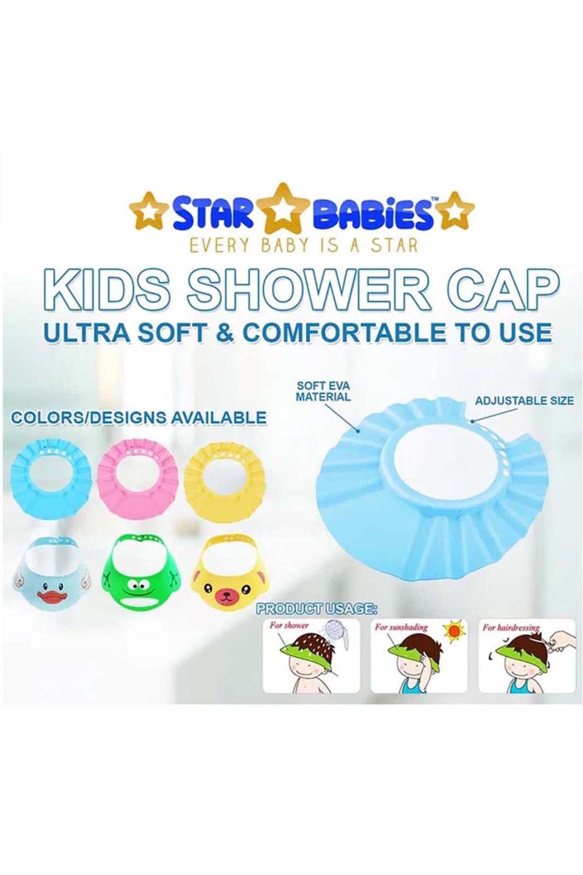 Star Babies Adjustable Shower Cap + Scented Bag + Dispenser - Blue