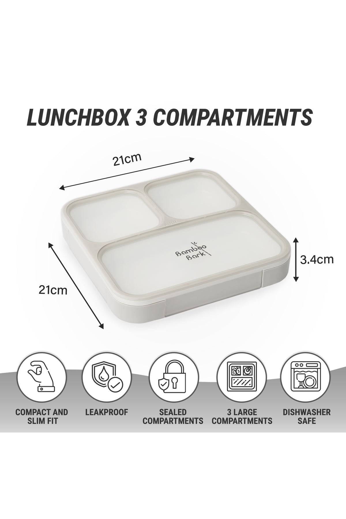 Bamboo Bark childrens kids large lunch box, bento, snack box with compartments for kids school