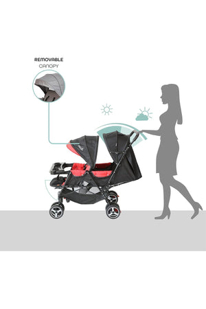 MOON Magnum Tandem Easy Fold Twin Travel Stroller,Fire Red