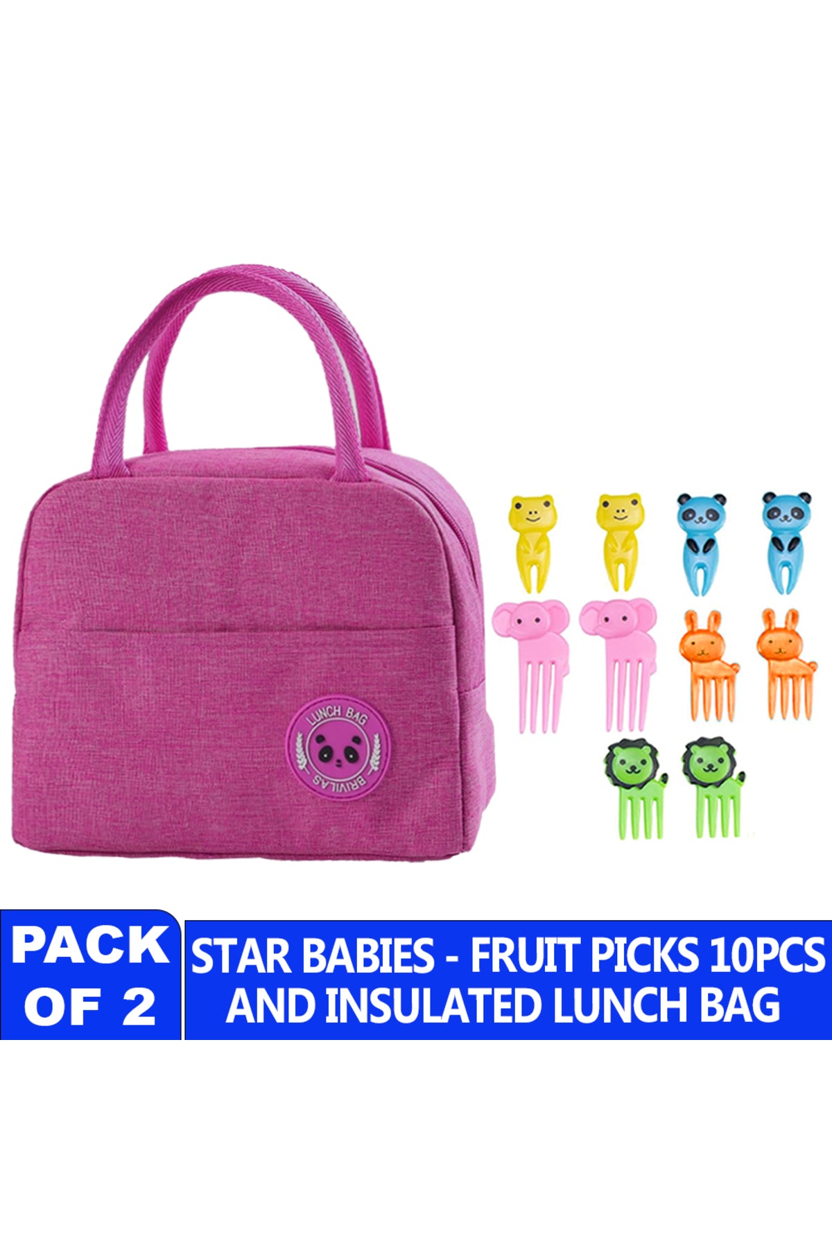 Star Babies Insulated Mini Lunch Bag with Fruit Picks (10 pc) Pink
